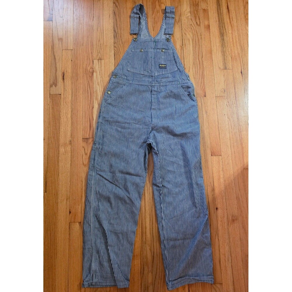 Vtg OshKosh B'gosh Railroad Stripe Bib Overalls Vestbak Workwear USA 36×30